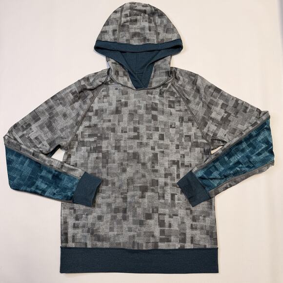 Lululemon Hoodie Mens Large Blue Gray Reversible Raglan Pullover Athletic Tech - Picture 1 of 10